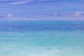 Blue sea water surface with sunny blue sky, horizon. Seascape calm waves, Mediterranean tropical lagoon bay Royalty Free Stock Photo