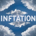 INFLATION forms with cloud letters in blue sky, surrounded by white wisps Royalty Free Stock Photo
