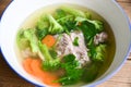 Clear Soup bowl with pork ribs  vegetable carrot broccoli soup and celery, Food healthy menu Royalty Free Stock Photo