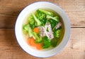 Clear Soup bowl with pork ribs  vegetable carrot broccoli soup and celery, Food healthy menu Royalty Free Stock Photo