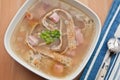 Clear soup with sliced pancakes Royalty Free Stock Photo