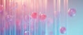 Clear spheres with sparkling particles float inside transparent tubes against a soft pink and blue gradient background. Royalty Free Stock Photo