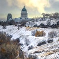 Clear Square Hill and Utah State Capital Building in winter Royalty Free Stock Photo