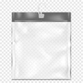 Clear square PVC bag with zip lock and plastic hanging hook mock-up. Empty transparent zipper vinyl package mockup