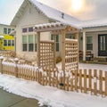 Clear Square Winter home with pergola on the wooden gate Royalty Free Stock Photo