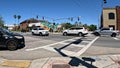 Clear street Traffic at a 4 way intersection clear blue sky on Florida Ave Royalty Free Stock Photo