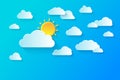 Clear summer sky with white fluffy clouds. Summer vector background