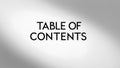 Clear text indicates the topic of a table of contents, offering a structured way to navigate Royalty Free Stock Photo