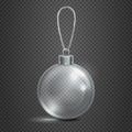 Clear transparent glass christmas toy ball on checkered background vector illustration