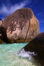 Clear tropical ocean water around large rocks Royalty Free Stock Photo