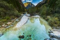 Clear turquoise water in Soca river,Slovenia Royalty Free Stock Photo