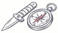 Classic Folding Knife and Compass, Outdoor Navigation Tools, vector design Generative AI Royalty Free Stock Photo