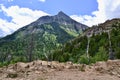 Clear view of Bertha Peak from lookout along hiking trail at Waterton Lakes National Park Royalty Free Stock Photo