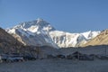 Clear view of Mount Everest in the early morning as seen from Mount Everest Base Camp EBC located on the Tibetan side. Royalty Free Stock Photo