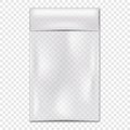 Clear vinyl pouch with fold top on transparent background vector mock-up. Blank empty plastic bag package with side seams mockup Royalty Free Stock Photo