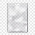 Clear vinyl zipper pouch with euro slot on transparent background mock-up. Empty hanging plastic bag with zip lock mockup