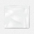 Clear vinyl resealable zipper pouch on transparent background vector mockup. Blank empty square plastic bag with zip lock mock-up