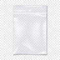 Clear vinyl zipper pouch with hanging hole vector mockup. Transparent reclosable plastic bag with zip lock. PVC ziplock package