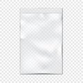 Clear vinyl zipper pouch on transparent background vector mock-up. Blank empty plastic bag with zip lock mockup