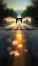 Clear Vision of Long Road in Goggles Created with Generative AI Technology Royalty Free Stock Photo