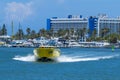 Clear water beach florida skyline and speed boat. Clearwater Royalty Free Stock Photo