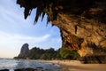 Clear water, blue sky at cave beach Phra Nang, Krabi province, Thailand Royalty Free Stock Photo