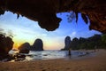 Clear water, blue sky at cave beach Phra Nang, Krabi province, Thailand Royalty Free Stock Photo