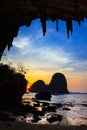 Clear water, blue sky at cave beach Phra Nang, Krabi province, Thailand Royalty Free Stock Photo