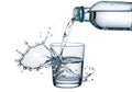 Clear water bottle pouring water into a glass with dynamic splashes on a white background Royalty Free Stock Photo
