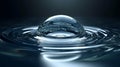 Clear Water drop with circular waves. Close-up. AI generated Royalty Free Stock Photo