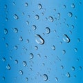 Clear water drops on blue background. Raindrop pattern on window. Waterdrops on glass surface. Realistic illustration Royalty Free Stock Photo