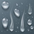 Clear water drops, dew or dripping rain droplets Royalty Free Stock Photo