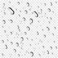 Clear water drops on transparent background. Raindrops on window. Waterdrops on glass surface. Vector illustration