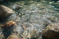 Clear Water flows over Rocks, creating reflections with Gentle Ripples Royalty Free Stock Photo