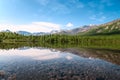 Clear water of the lake at sunny summer day. The Khibiny Mountains is on Kolsky Peninsula, northern Russia