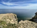 Clear water off the coast of the Russian island. Akhlestysheva Bay