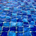 Clear water ripples over blue tiles, forming a mesmerizing abstract