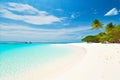 clear water and sandy white beach on maldives tropical island