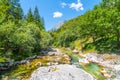 Clear water of Soca River at Small Soca Gorge Royalty Free Stock Photo