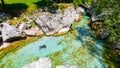 Clear water of Soca River at Small Soca Gorge Royalty Free Stock Photo