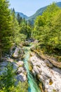 Clear water of Soca River at Small Soca Gorge Royalty Free Stock Photo