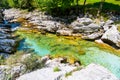 Clear water of Soca River at Small Soca Gorge Royalty Free Stock Photo