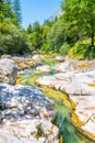 Clear water of Soca River at Small Soca Gorge Royalty Free Stock Photo