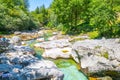 Clear water of Soca River at Small Soca Gorge Royalty Free Stock Photo