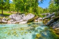 Clear water of Soca River at Small Soca Gorge Royalty Free Stock Photo