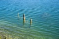 Clear water, sunny day. Berg of the lake, sea. White sand. Royalty Free Stock Photo