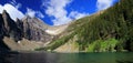 Banff National Park, Canadian Rocky Mountains Panorama with Rugged Peaks at Lake Agnes above Lake Louise, Alberta, Canada Royalty Free Stock Photo