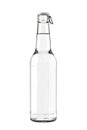 Clear White Glass Beer, Cider or Soda Bottle with Easy Open Ring Pull Cap Isolated on White Background.