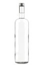 Clear White Glass Bottle of Vodka, Gin, Rum, Tequila, Whiskey, Scotch, Liquor or Wine with Metallic Cap Isolated on White. Royalty Free Stock Photo