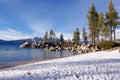 Clear winter day at Sand Harbor beach, Lake Tahoe, Nevada side. Royalty Free Stock Photo